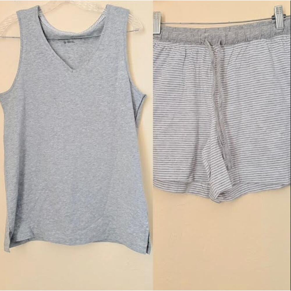 Carole Hochman Pajama Set Gray Tank & Striped Shorts Womens Small Lounge
